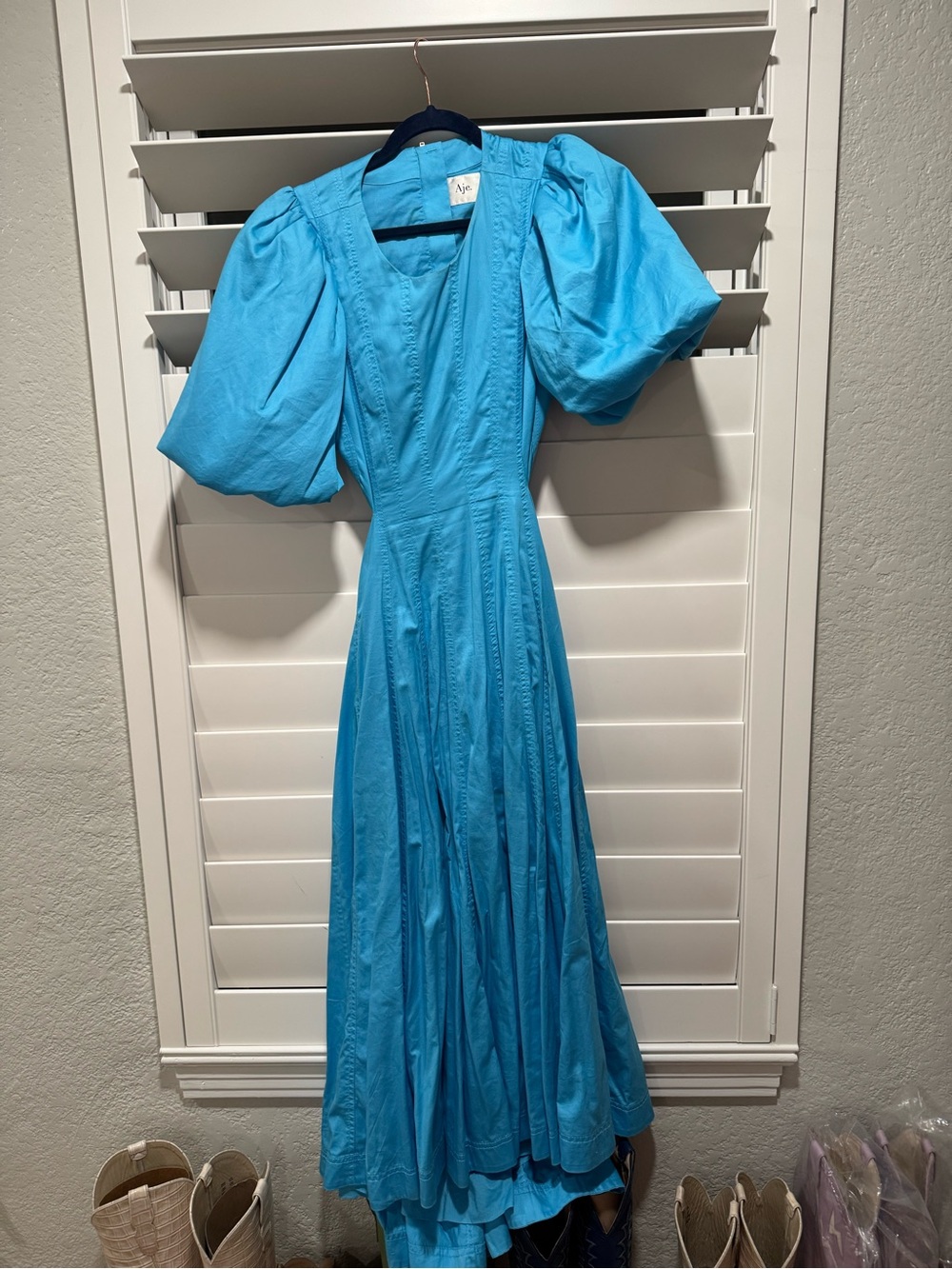 Aje Bright Blue Puff-Sleeve Cutout Midi Dress - Picture 2 of 3